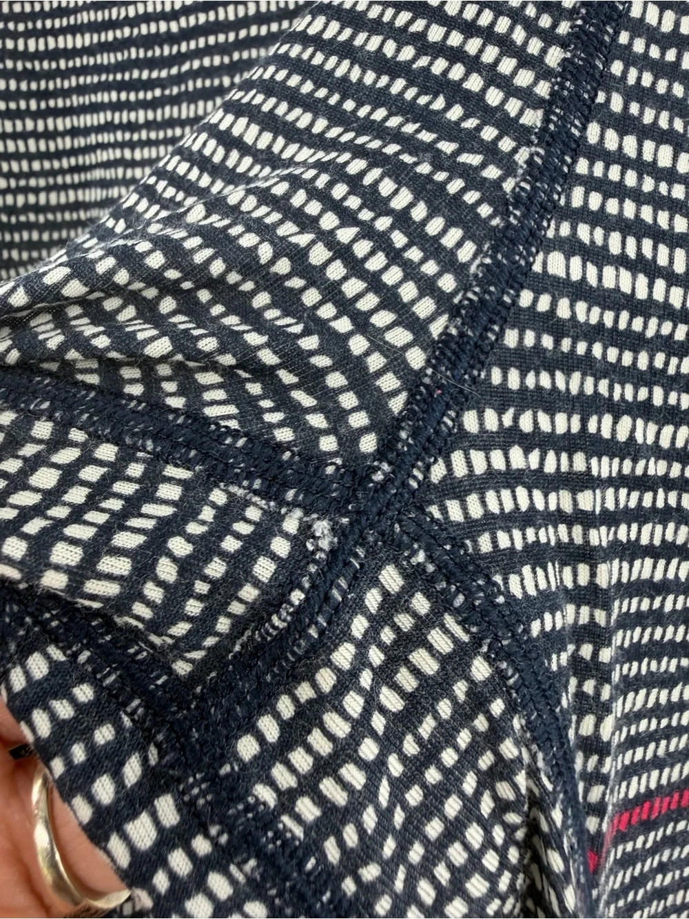 Icebreaker Wool Navy Blue White Striped Knit Leggings with Pink Trim Small